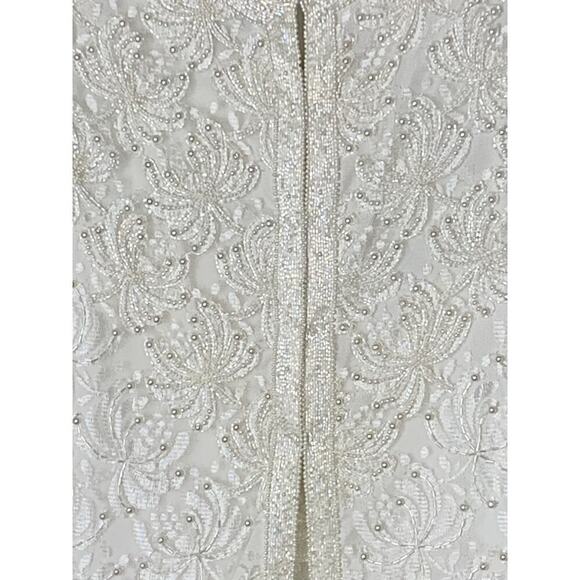 Papell Boutique Evening Off White Lace Beaded Sheath Dress w Long Jacket  Sz 12 - Picture 13 of 13